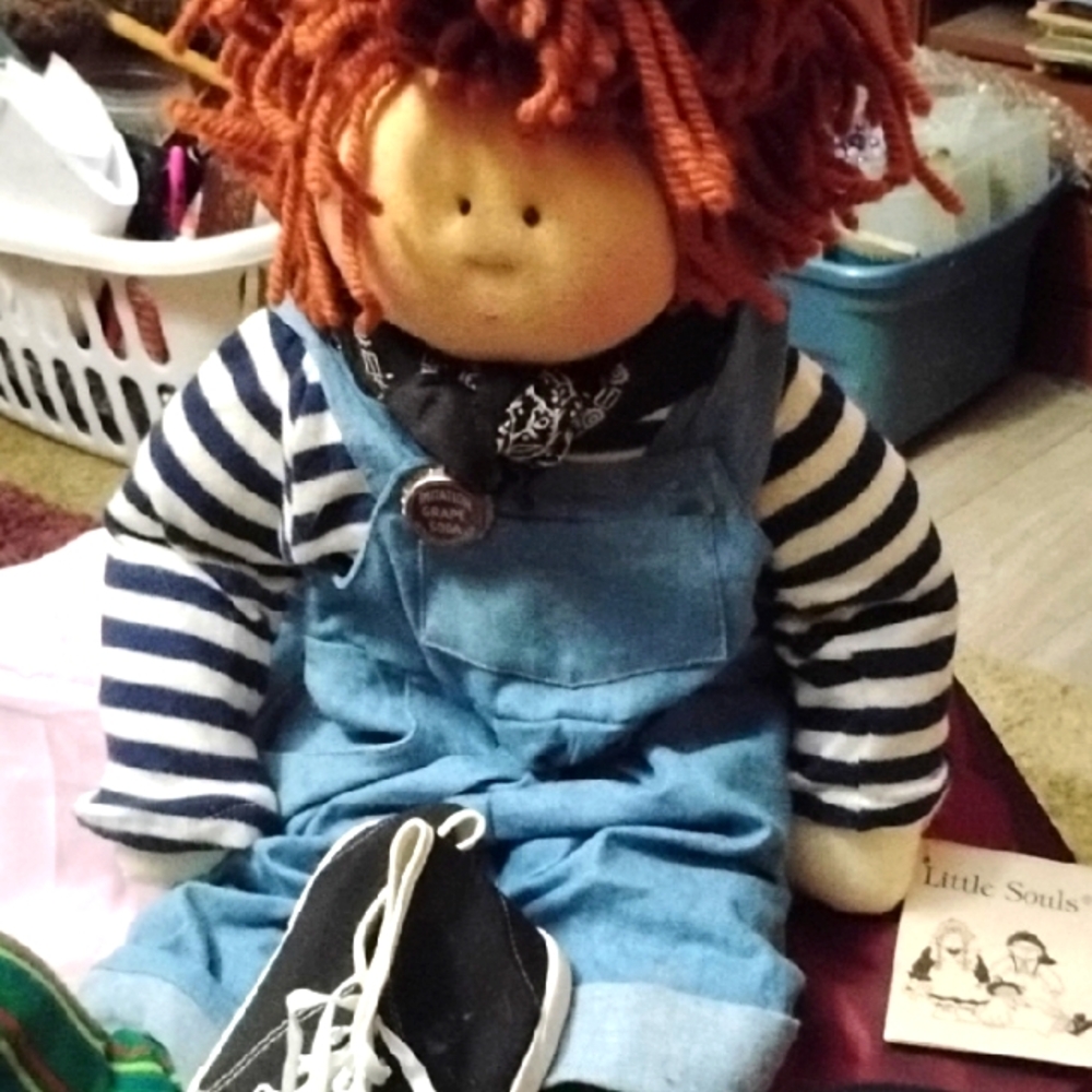 Striped Rag Doll with Denim Overalls